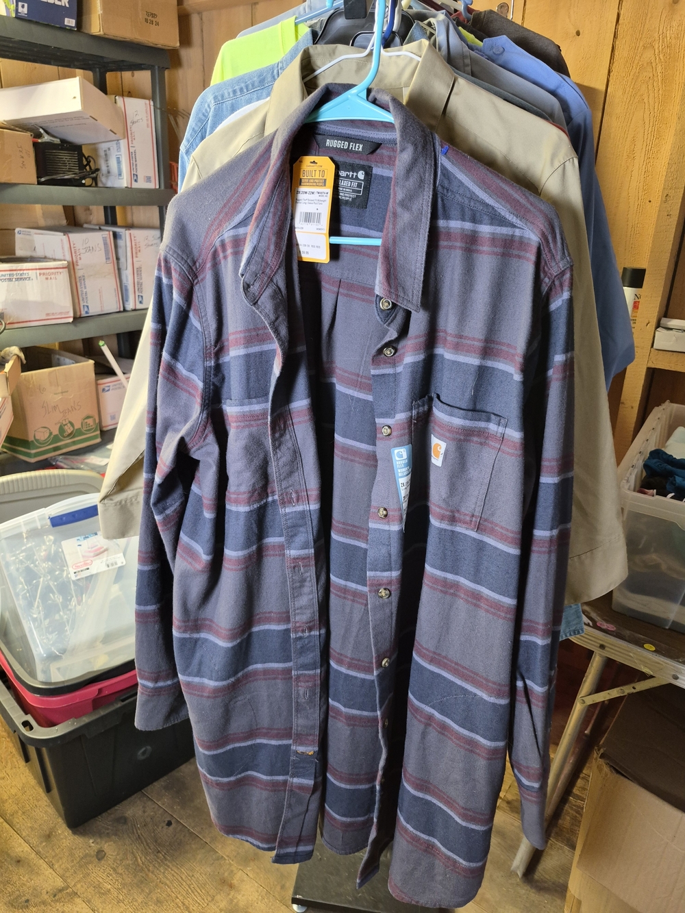 Carhartt Women's Button-Down Plaid Shirt - Navy & Maroon Bin 56